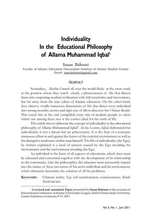 Individuality in the Educational Philosophy of Allama Muhammad Iqbal1