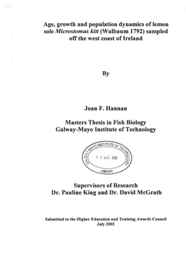 Age, Growth and Population Dynamics of Lemon Sole Microstomus Kitt(Walbaum 1792)