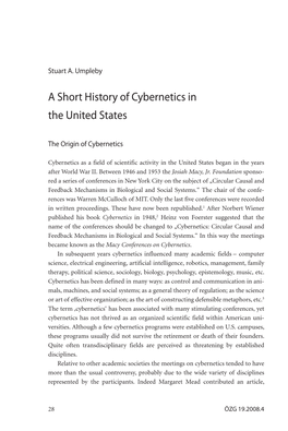 A Short History of Cybernetics in the United States