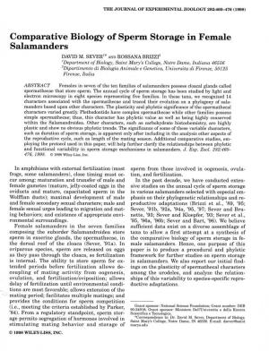 Comparative Biology of Sperm Storage in Female Salamanders
