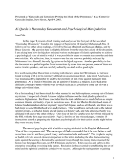 Al-Qaeda's Doomsday Document and Psychological Manipulation
