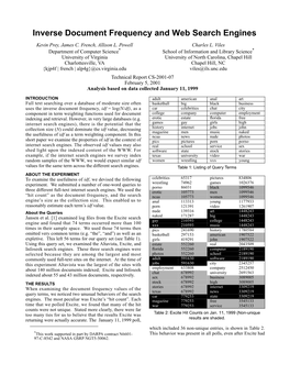 Inverse Document Frequency and Web Search Engines Kevin Prey, James C