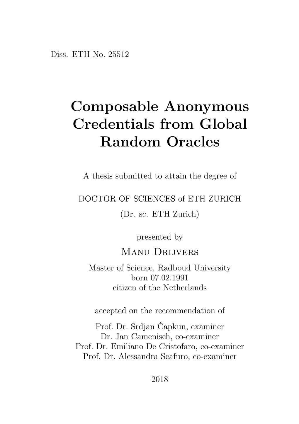 Composable Anonymous Credentials from Global Random Oracles