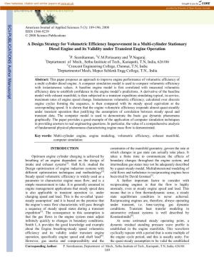 A Design Strategy for Volumetric Efficiency Improvement in a Multi-Cylinder Stationary Diesel Engine and Its Validity Under Transient Engine Operation