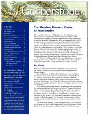 Cornerstone, Newsletter of the Rice Historical Society