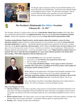 The President's Hebdomadal Blue Ribbon Newsletter February 06 – 12, 2017