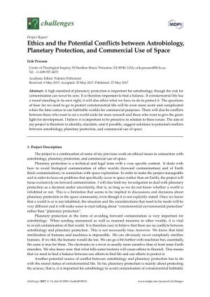 Ethics and the Potential Conflicts Between Astrobiology, Planetary Protection, and Commercial Use of Space