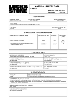 MATERIAL SAFETY DATA SHEET Effective Date: 05-20-01 Replaces: 11-01-96