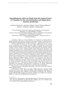 Autochthonous White Rot Fungi from the Tropical Forest of Colombia for Dye Decolourisation and Ligninolytic Enzymes Production