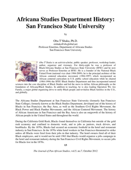 Africana Studies Department History: San Francisco State University