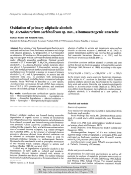 Oxidation of Primary Aliphatic Alcohols by Acetobacterium Carbinolicum Sp