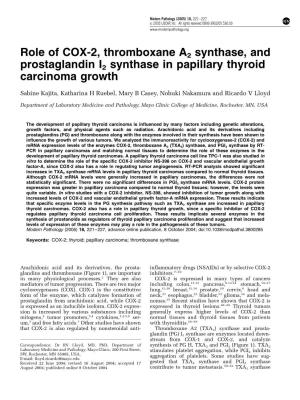 Role of COX-2, Thromboxane A2 Synthase, and Prostaglandin I2 Synthase in Papillary Thyroid Carcinoma Growth