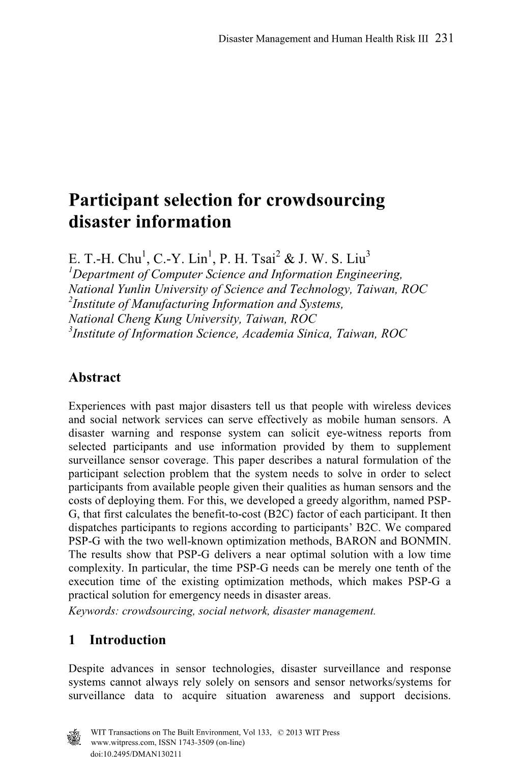 Participant Selection for Crowdsourcing Disaster Information