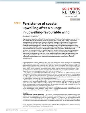 Persistence of Coastal Upwelling After a Plunge in Upwelling-Favourable