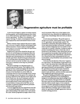 Regenerative Agriculture Must Be Profitable