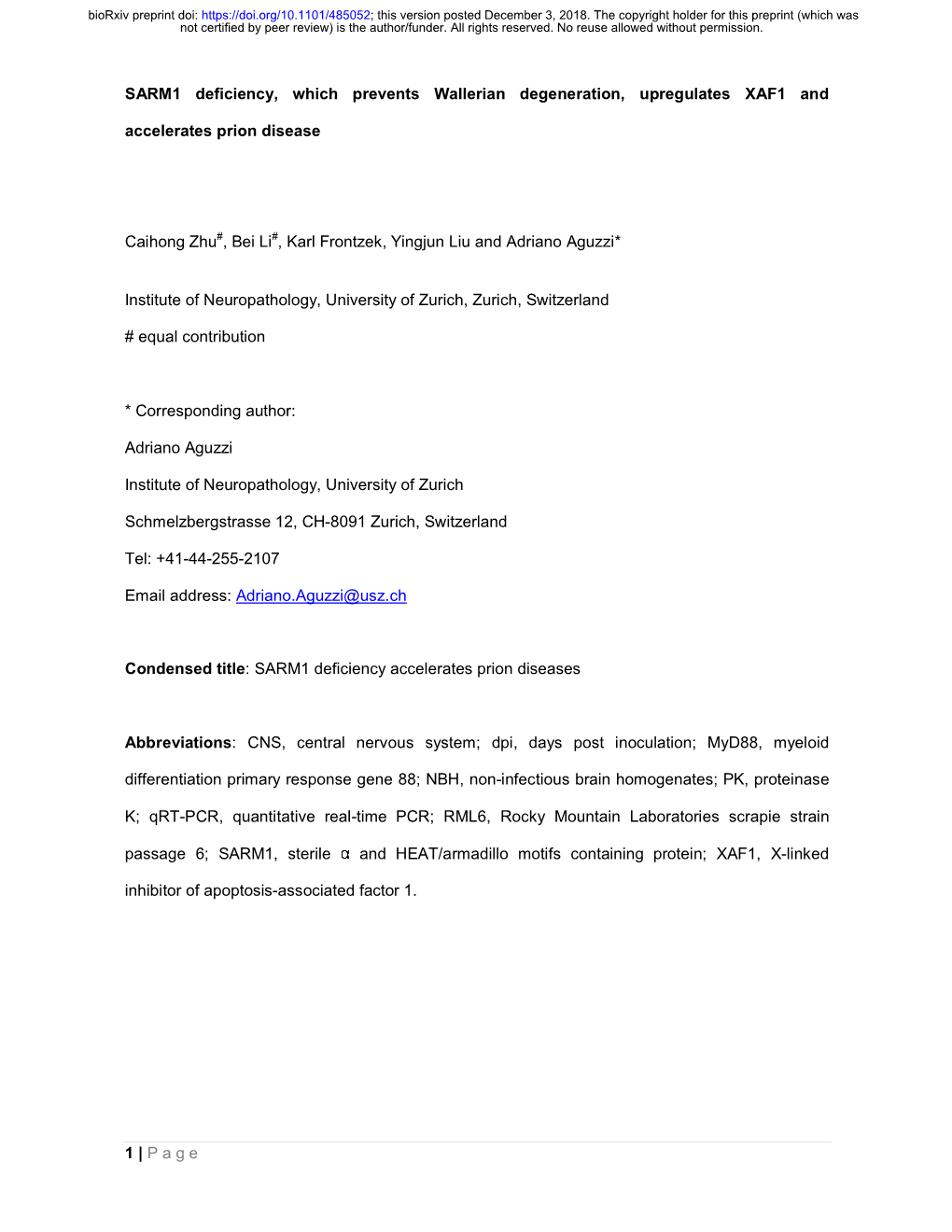 1 | Page SARM1 Deficiency, Which Prevents Wallerian Degeneration