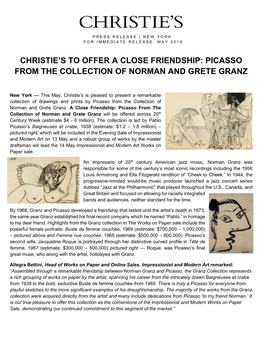 Christie's to Offer a Close Friendship: Picasso From