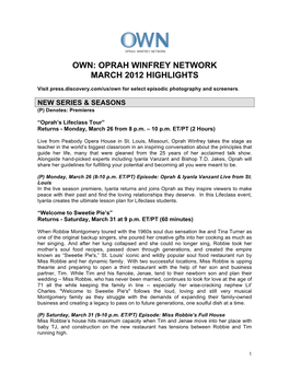 Oprah Winfrey Network March 2012 Highlights