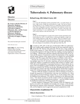 Tuberculosis: 4. Pulmonary Disease