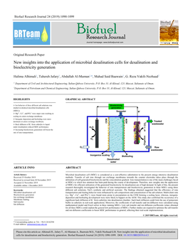 New Insights Into the Application of Microbial Desalination Cells for Desalination and Bioelectricity Generation