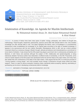 Islamization of Knowledge: an Agenda for Muslim Intellectuals by Muhammad Amimul Ahsan, Dr
