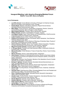 List of Invitees for the Latin America Inaugural Regional Meeting