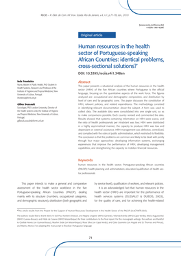 Human Resources in the Health Sector of Portuguese-Speaking African Countries: Identical Problems, Cross-Sectional Solutions?* DOI: 10.3395/Reciis.V4i1.348En