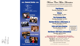 Warren Civic Music Association Is Very Pleased to Present Its 2014-2015 Concert Series