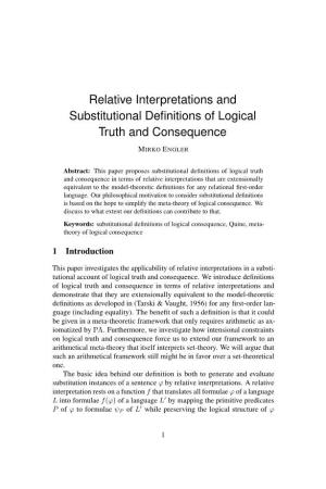 Relative Interpretations and Substitutional Definitions of Logical