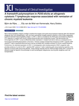 A Frameshift Polymorphism in P2X5 Elicits an Allogeneic Cytotoxic T Lymphocyte Response Associated with Remission of Chronic Myeloid Leukemia