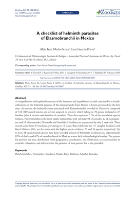 A Checklist of Helminth Parasites of Elasmobranchii in Mexico