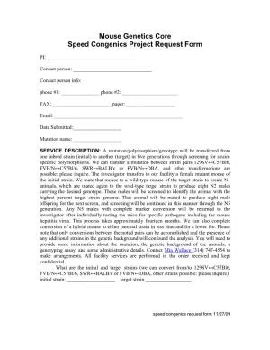 Mouse Genetics Core Speed Congenics Project Request Form