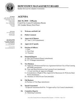 Downtown Management Board Agenda – (7/10/2018) – Page 1 of 2