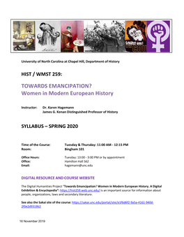 TOWARDS EMANCIPATION? Women in Modern European History