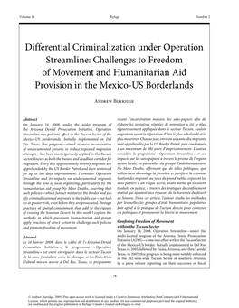 Differential Criminalization Under Operation Streamline: Challenges to Freedom of Movement and Humanitarian Aid Provision in the Mexico-US Borderlands