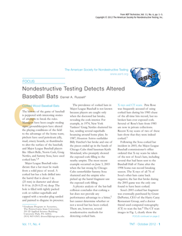 Nondestructive Testing Detects Altered Baseball Bats