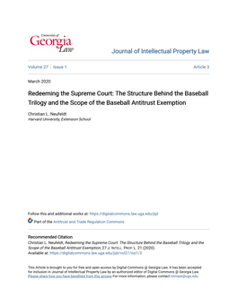 Redeeming the Supreme Court: the Structure Behind the Baseball Trilogy and the Scope of the Baseball Antitrust Exemption