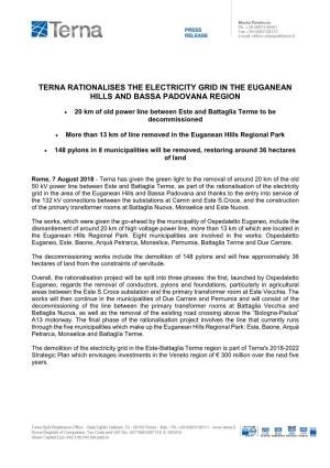 Terna Rationalises the Electricity Grid in the Euganean Hills and Bassa Padovana Region