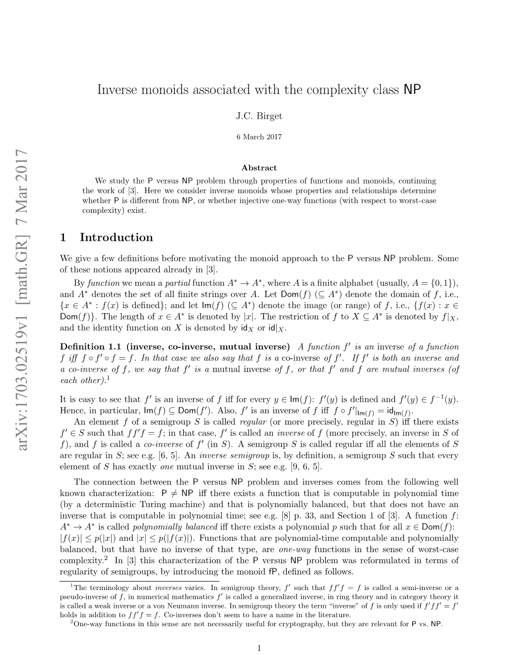 Inverse Monoids Associated with the Complexity Class NP