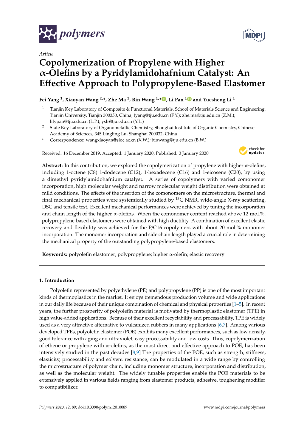 Copolymerization of Propylene with Higher Α-Olefins by A