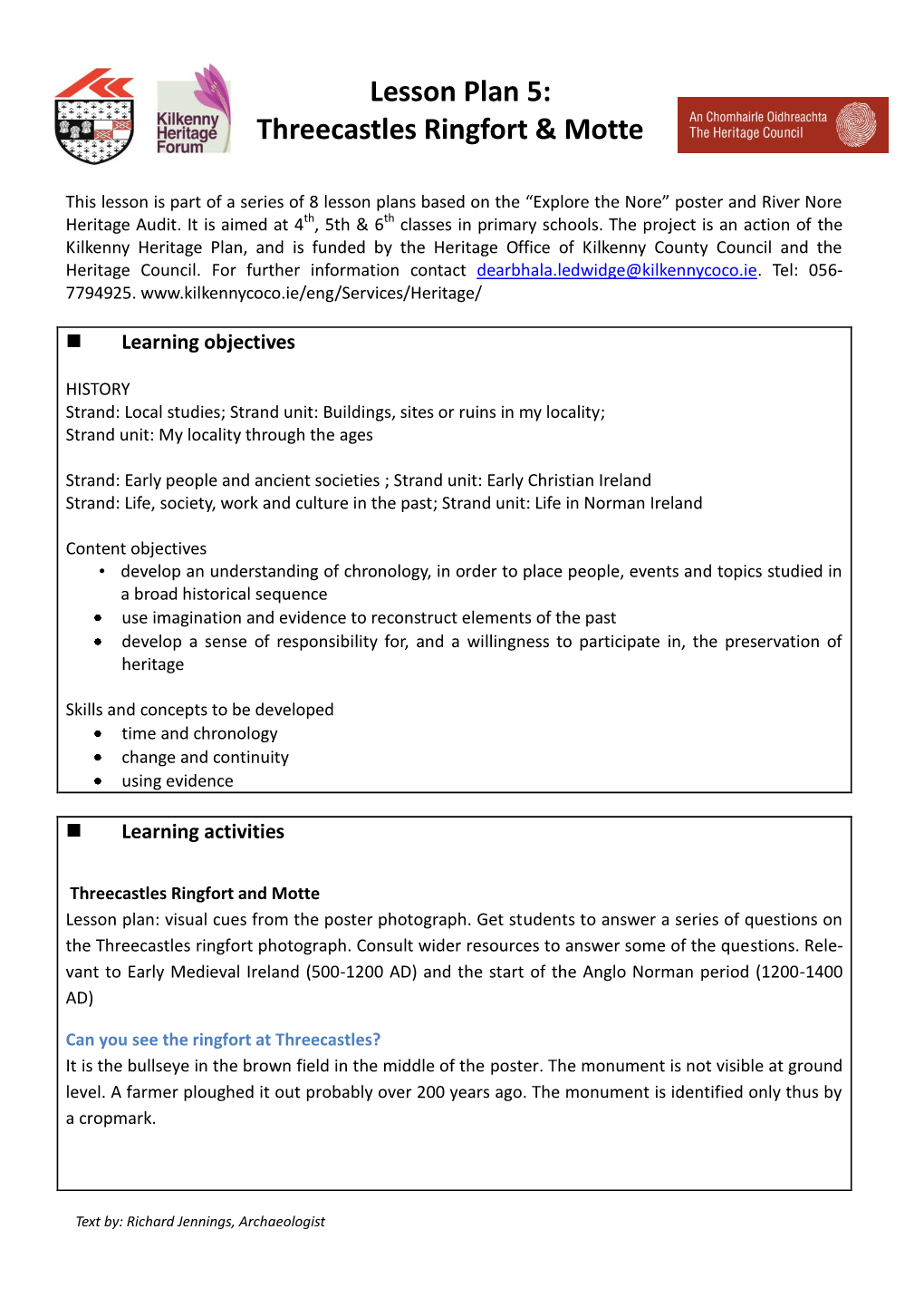 Lesson Plan 5: Threecastles Ringfort & Motte