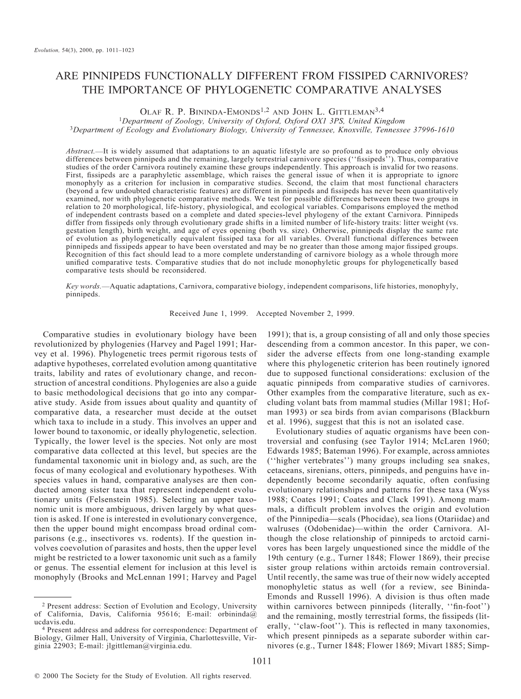 Are Pinnipeds Functionally Different from Fissiped Carnivores? the Importance of Phylogenetic Comparative Analyses