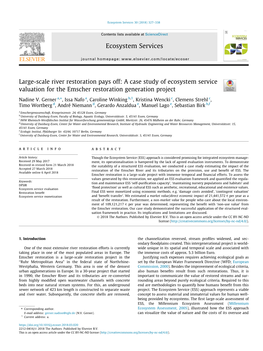 Large-Scale River Restoration Pays Off: a Case Study of Ecosystem Service Valuation for the Emscher Restoration Generation Project ⇑ Nadine V
