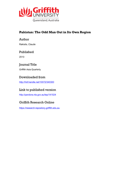 Pakistan: the Odd Man out in Its Own Region