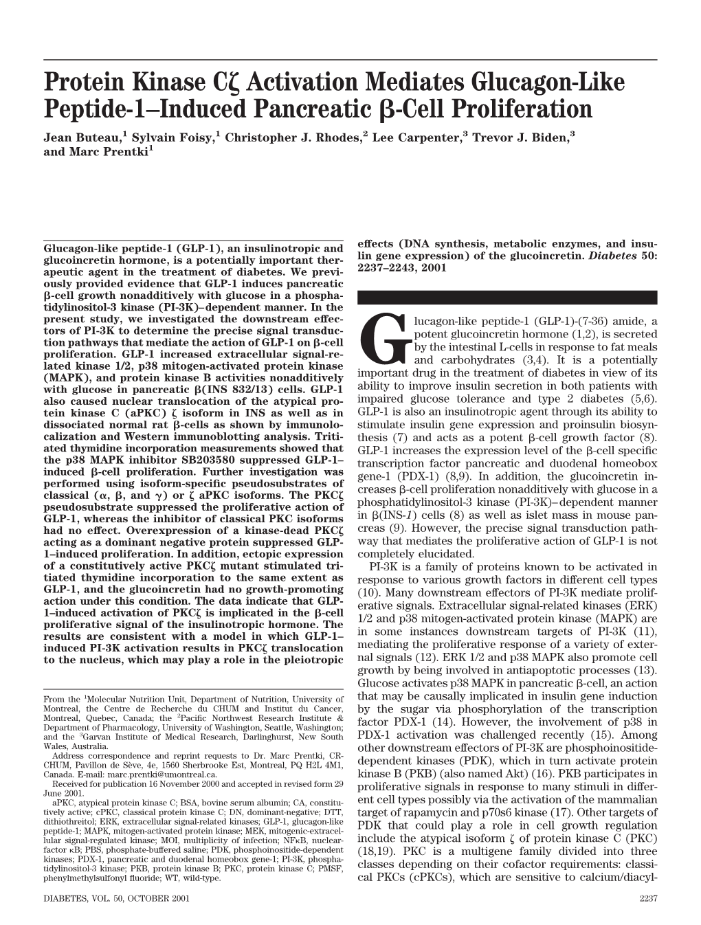 Protein Kinase C Activation Mediates Glucagon-Like Peptide-1–Induced