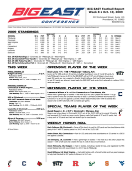 2009 Standings Offensive Player of the WEEK Defensive Player