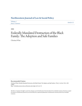 Federally Mandated Destruction of the Black Family: the Adoption and Safe Families Christina White