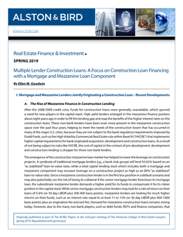 "Multiple Lender Construction Loans: a Focus On