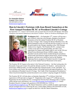 Run in Lincoln's Footsteps with Joan Benoit Samuelson at the First