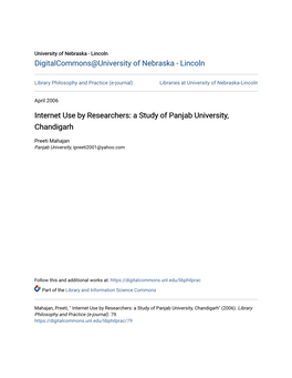 Internet Use by Researchers: a Study of Panjab University, Chandigarh